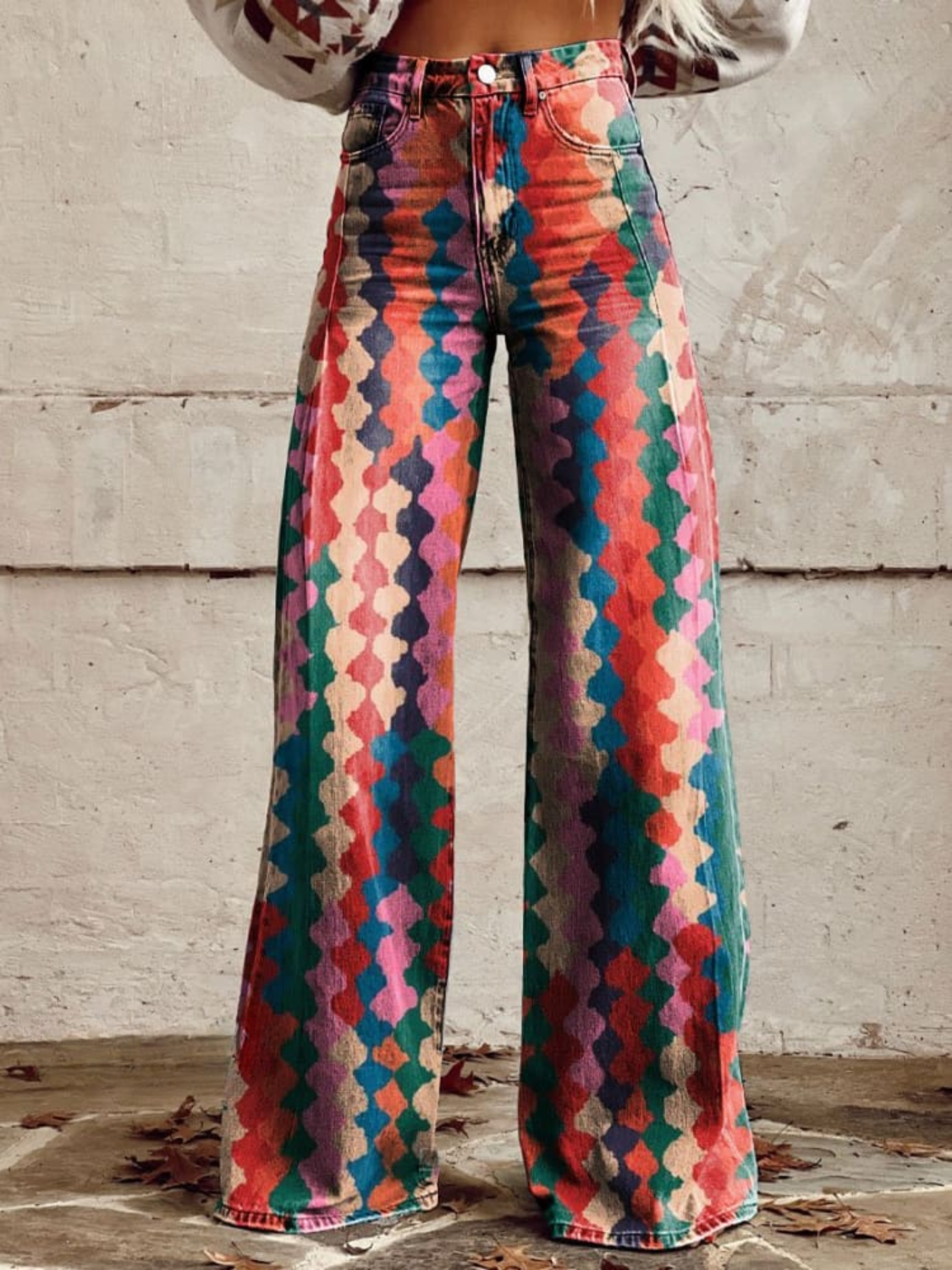 KARYLLE BOHEMIAN RETRO WIDE-LEG PANTS