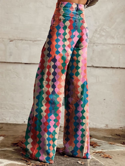 KARYLLE BOHEMIAN RETRO WIDE-LEG PANTS