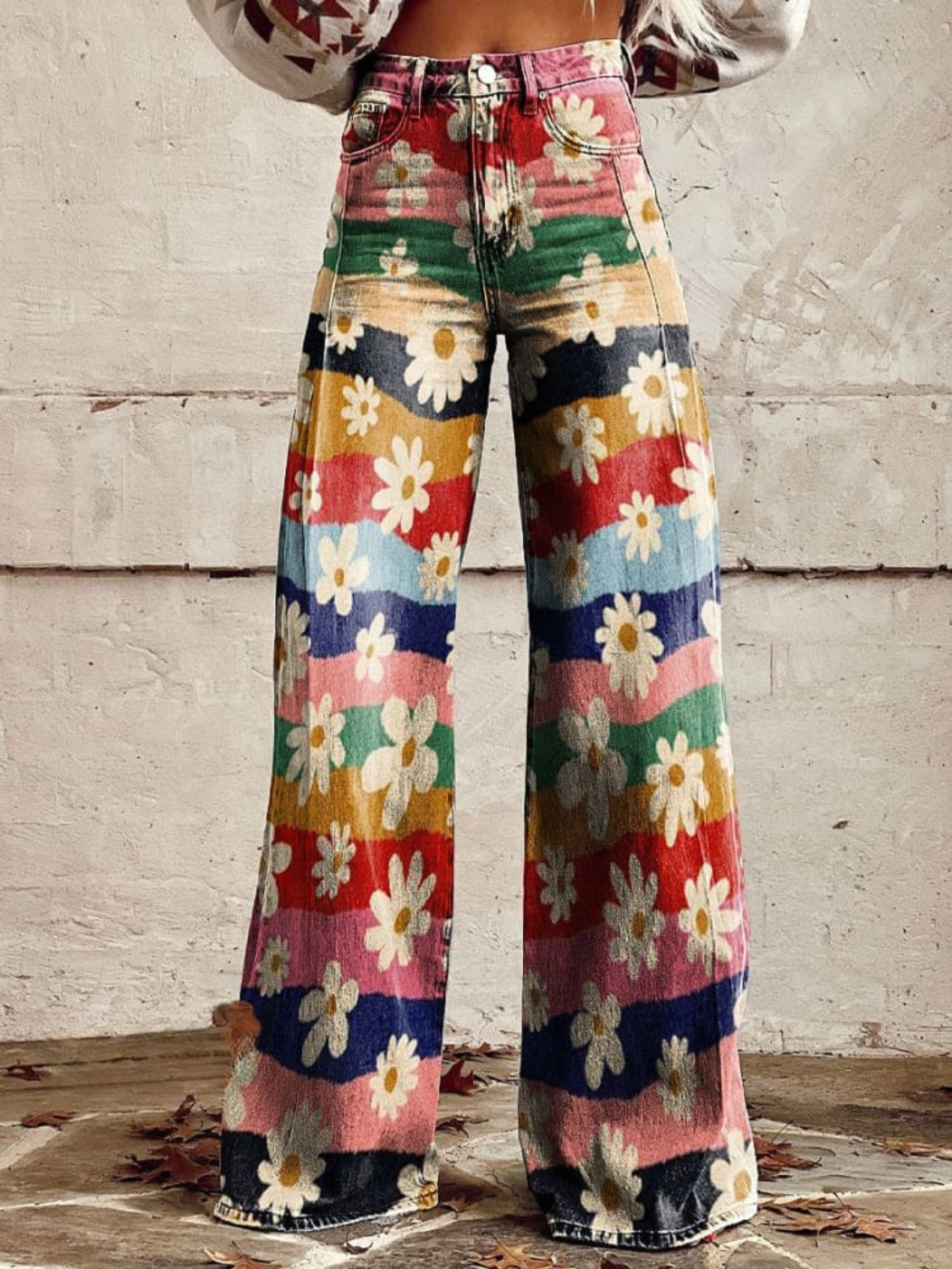 KATHERINE RETRO FLORAL WIDE-LEG PANTS