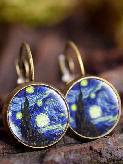 QAINA VINTAGE OIL PAINTING ART EARRINGS