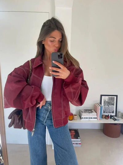 VESTE EN CUIR OVERSIZE FAYE