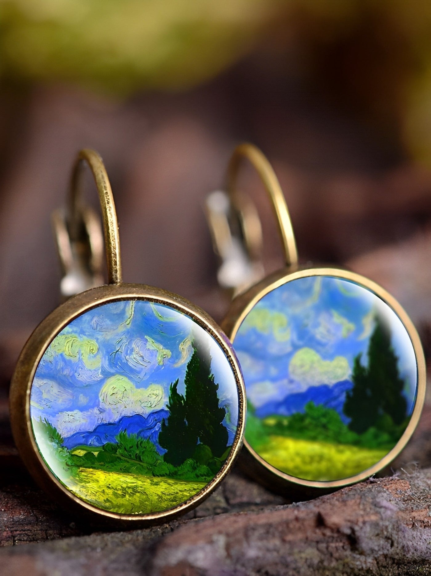 QAINA VINTAGE OIL PAINTING ART EARRINGS