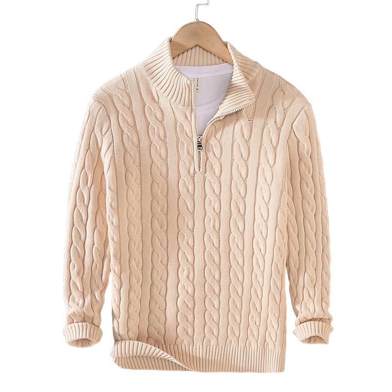 NATHAN ZIPPED CABLE SWEATER