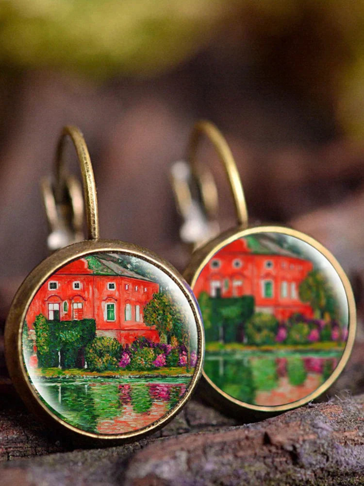 QAINA VINTAGE OIL PAINTING ART EARRINGS