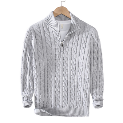 NATHAN ZIPPED CABLE SWEATER