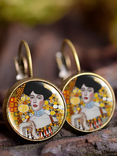 QAINA VINTAGE OIL PAINTING ART EARRINGS