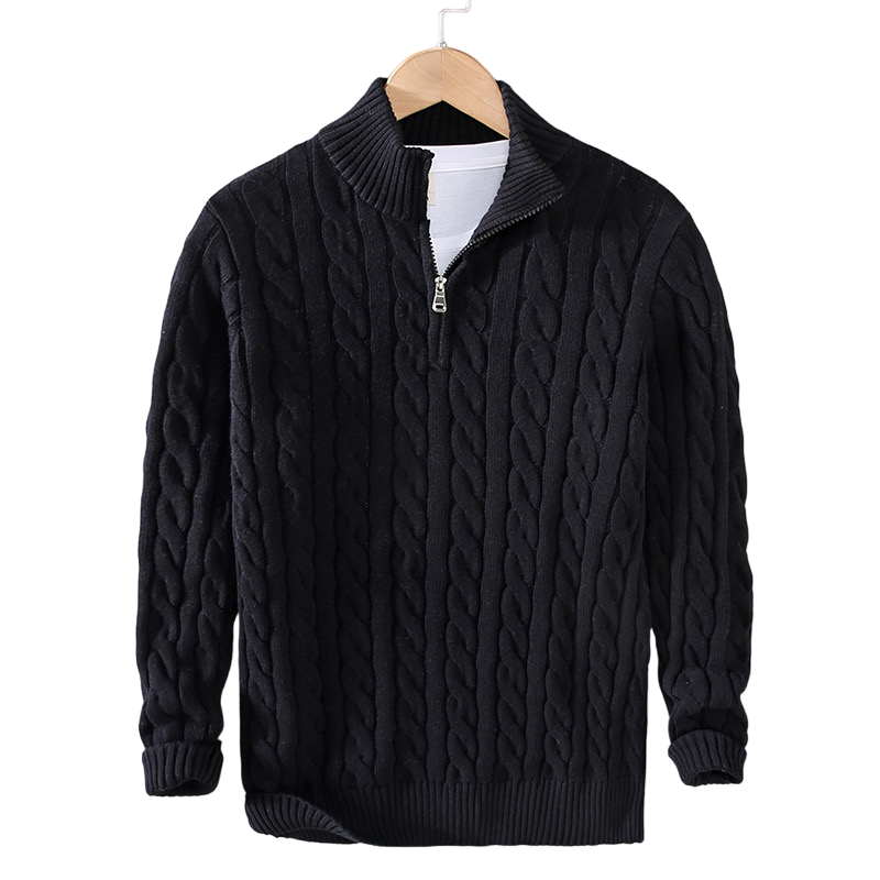 NATHAN ZIPPED CABLE SWEATER