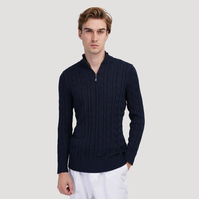 NATHAN ZIPPED CABLE SWEATER