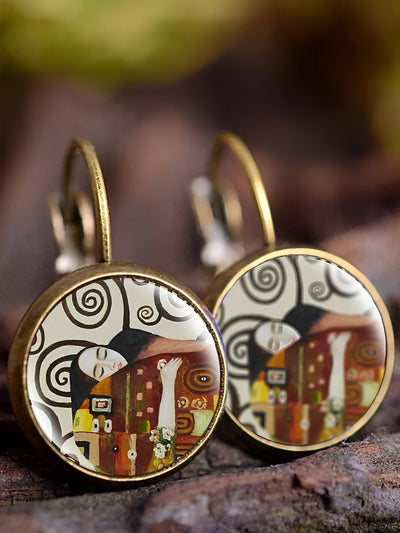 QAINA VINTAGE OIL PAINTING ART EARRINGS