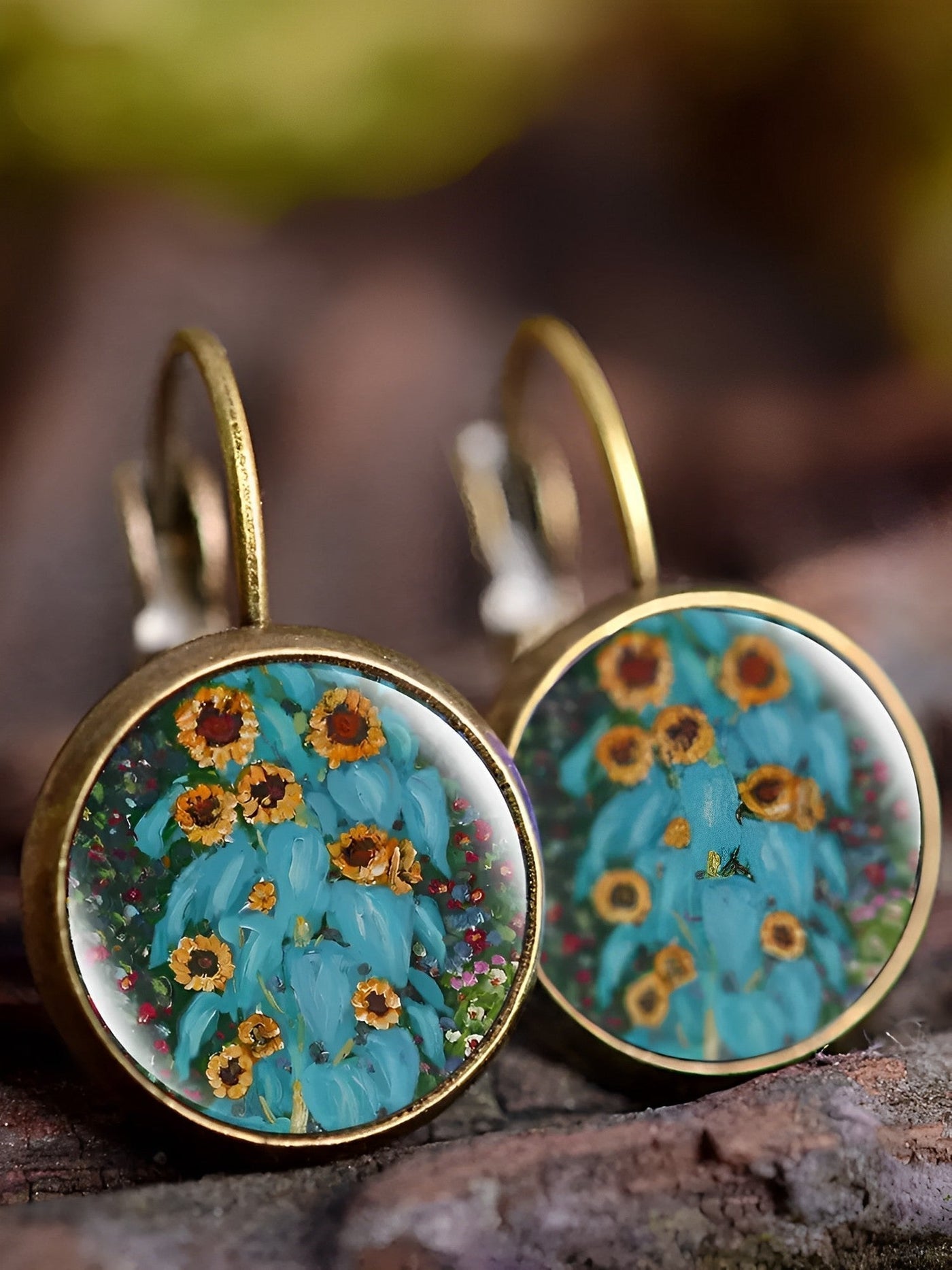 QAINA VINTAGE OIL PAINTING ART EARRINGS