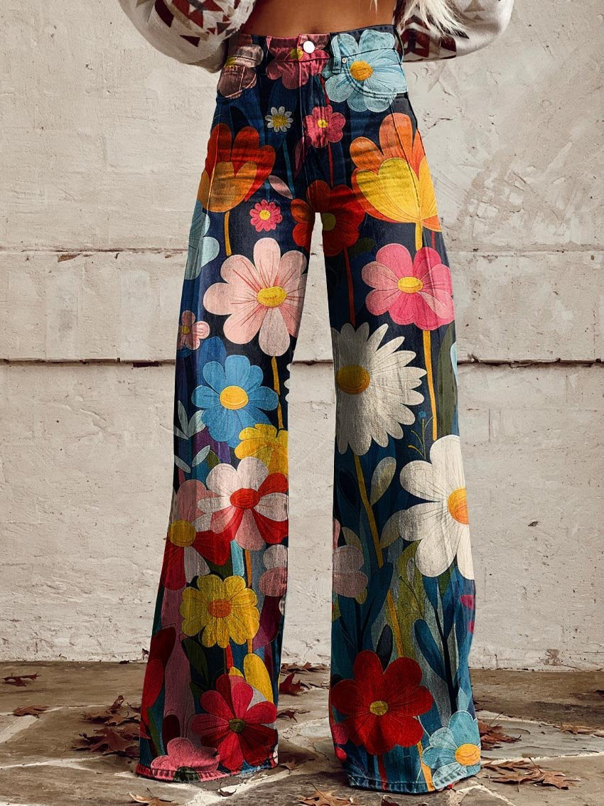 ANASTASIA FLORAL RETRO WIDE-LEG PANTS