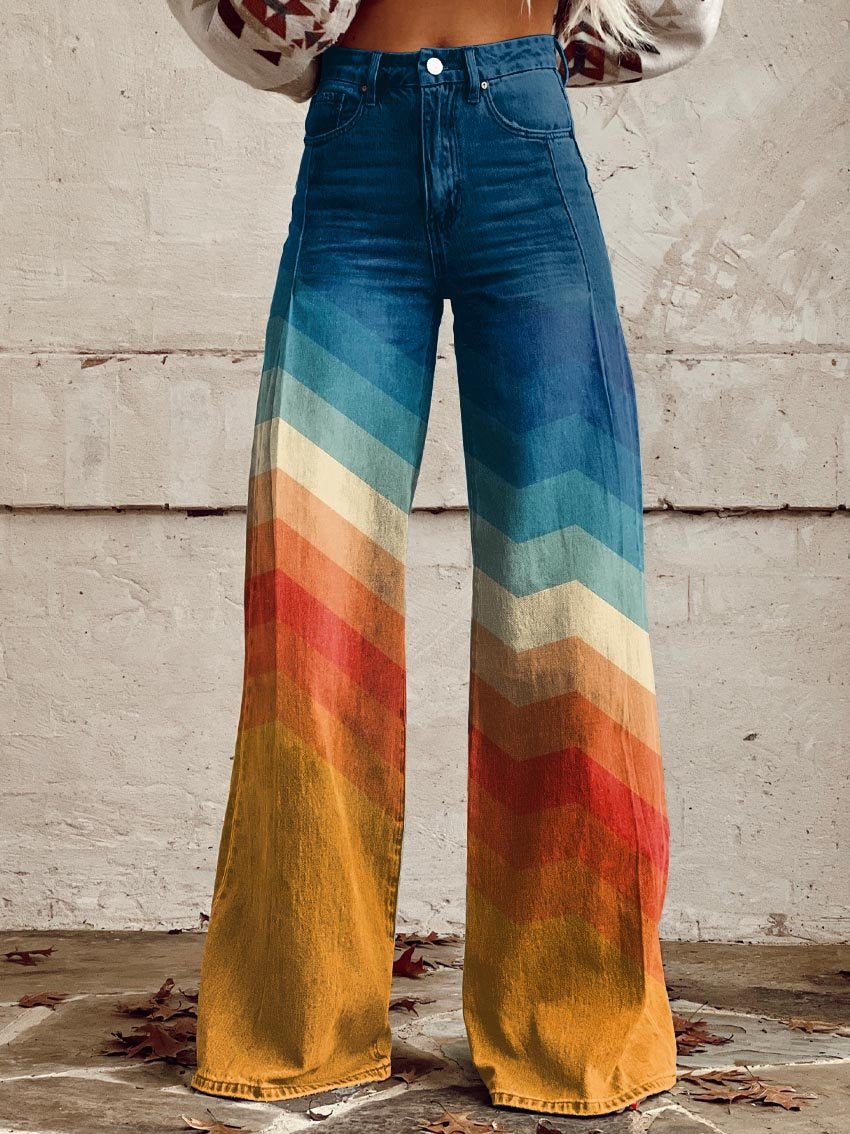 AIMEE RETRO CHEVRON WIDE-LEG PANTS