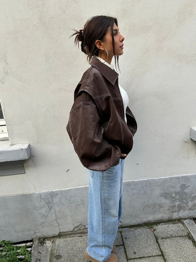 VESTE EN CUIR OVERSIZE FAYE